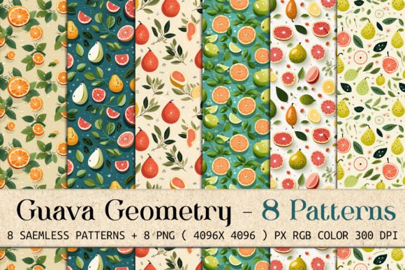 Guava Geometry 8 Seamless Patterns: Fresh, Modern Design Assets